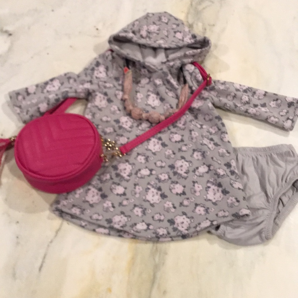 Gap 6-12m fleece bear hooded ear flower dress